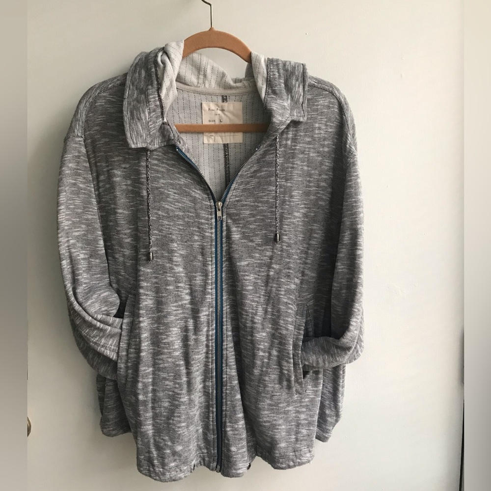 Free People Zip Up Hooded Grey Heath Jacket large lightweight